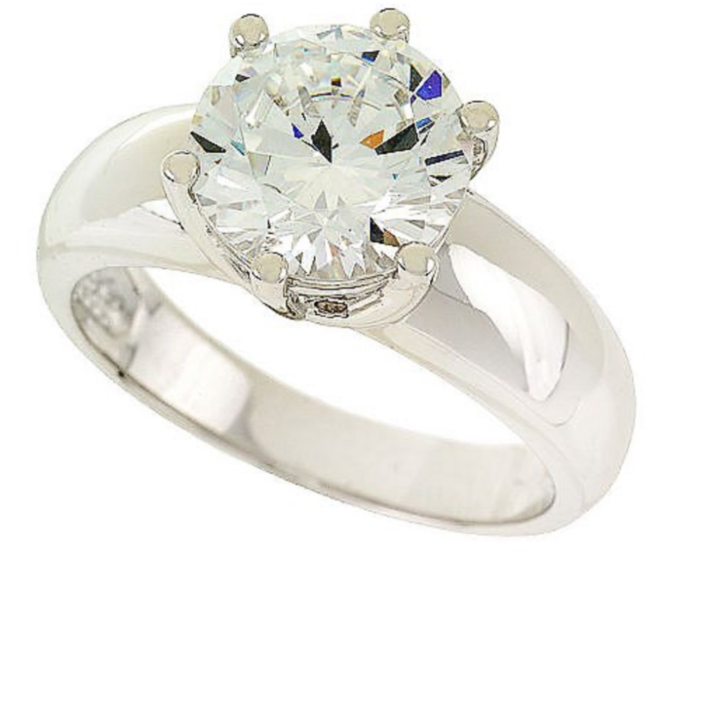 QVC Epiphany Platinum Clad Diamonique 3 ct Six Prong Ring. 0076